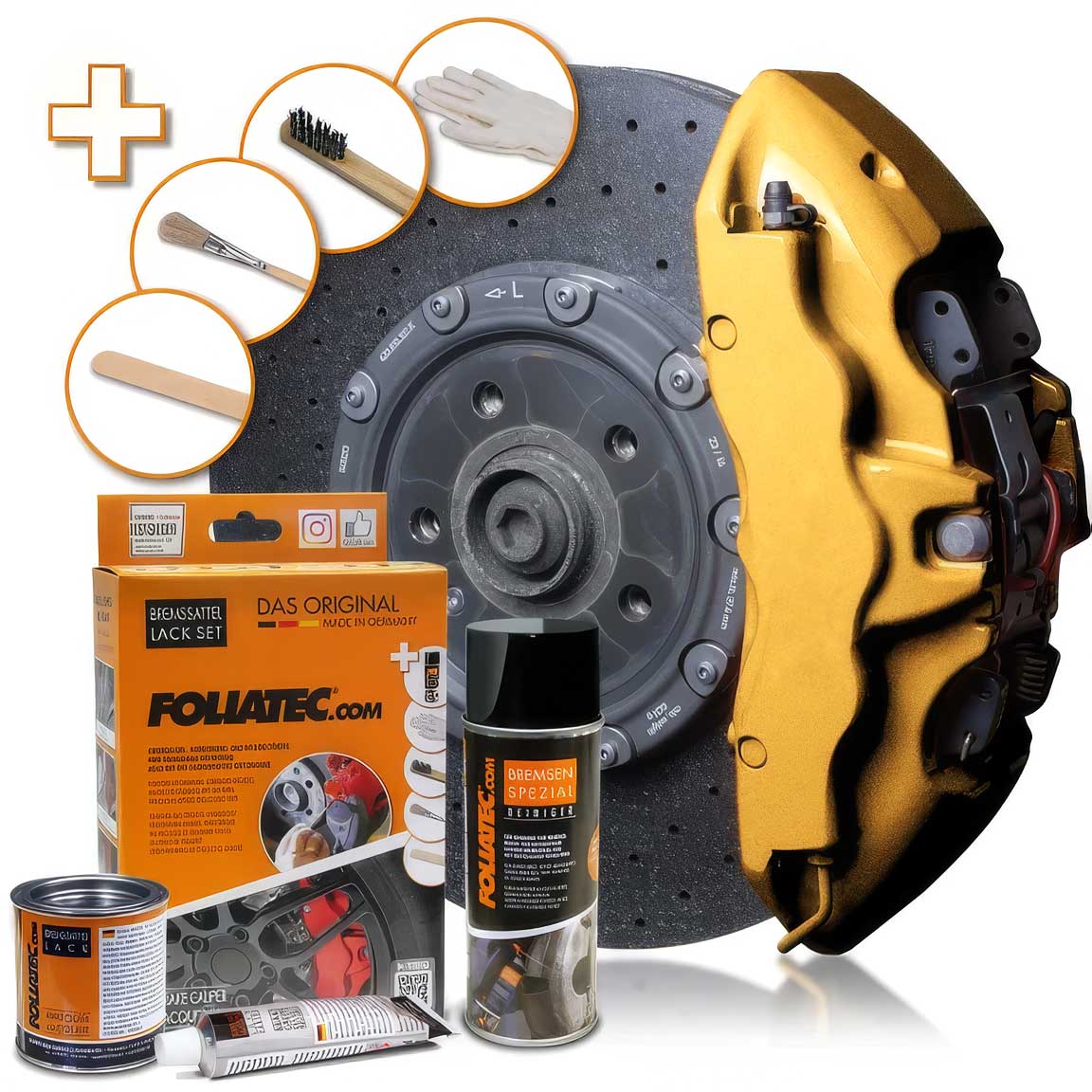 Komponenten aus FOLIATEC 2165 Bremssattellack-Set (Farbe prestige-gold-metallic)